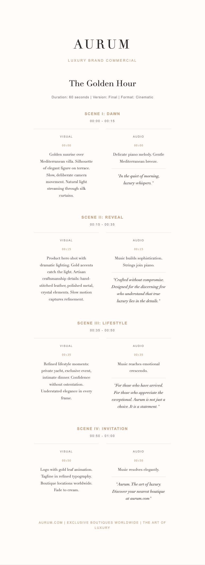 Luxury premium commercial script